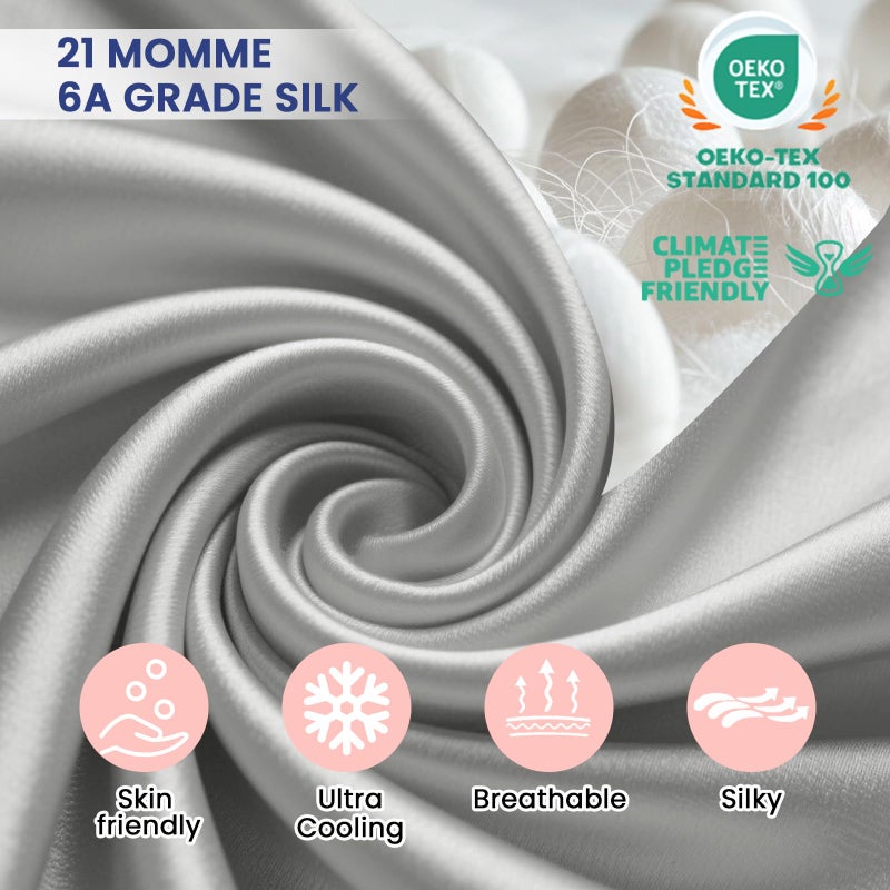 Ravmix Silk Pillow Cases with Zipper, 21momme Mulberry Silk Pillowcase for Hair Skin Health, Soft Smooth Breathable Cool Pillow Cover for Beauty Sleep with Gift Box 1PC(King 20"x36", Apricot Gray) - Image 5